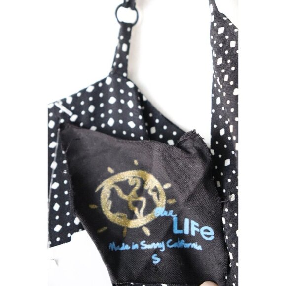 Blue Life Women's Size Small Black Slip Dress Lace-Up Polka-Dot Crepe Mini Dress - Picture 4 of 7